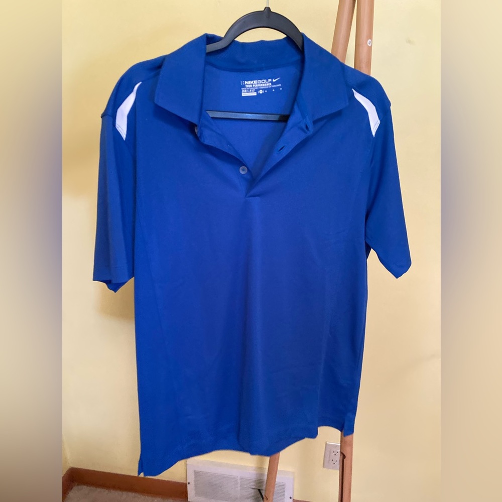 Nike Golf Tour Performance Dri Fit Polo Shirt Blue White Mens